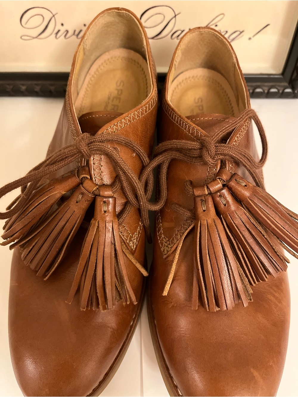 Sperry Women's Classic Cognac/Brown Leather Kiltie Tassel Loafers - Size 8 - Picture 2 of 9